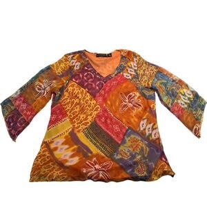 VTG Separates by New York City Design Co. V-Neck Silk Patchwork Tunic Size 1X